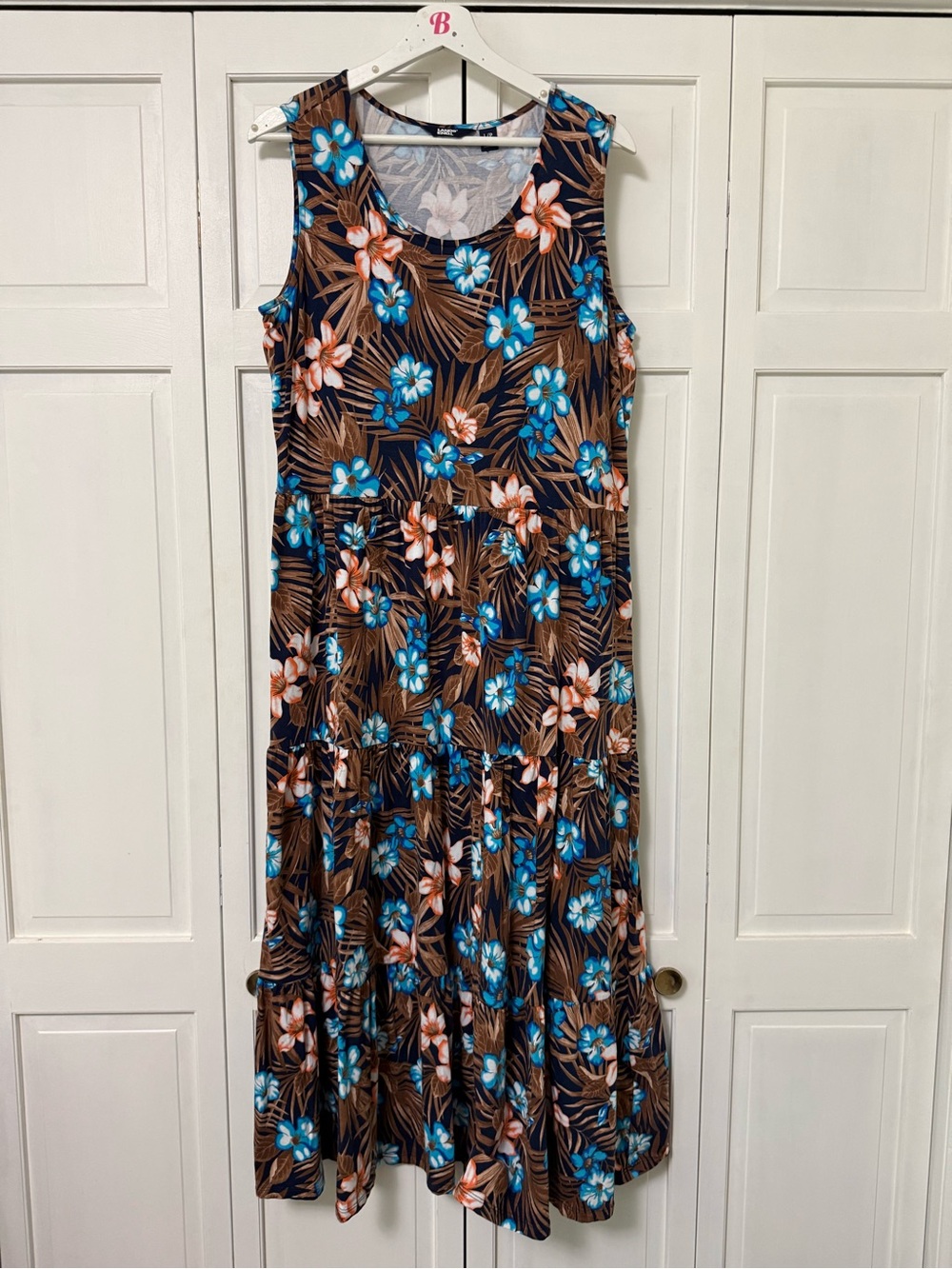 Lands' End Sleeveless Tiered Floral Maxi Dress Hawaiian Resortwear Beach